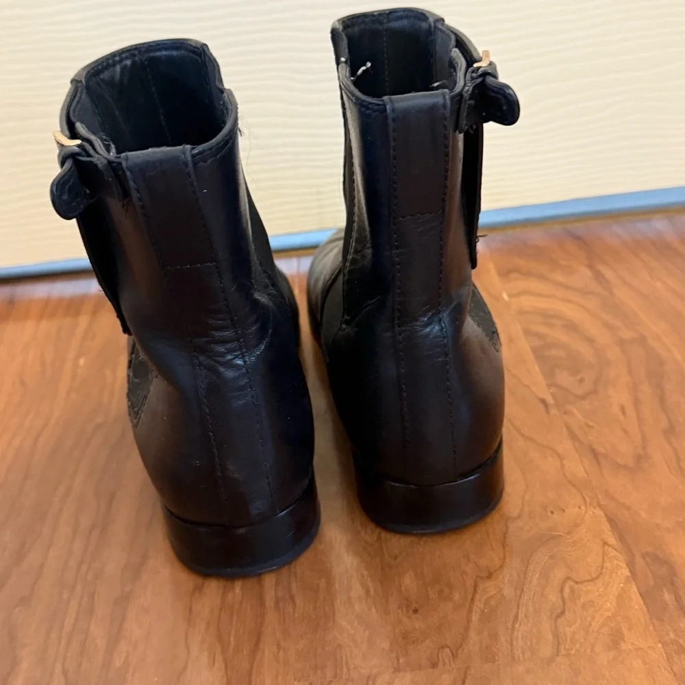 Tory Burch Wyatt Mid-Calf Leather Booties Black size 10